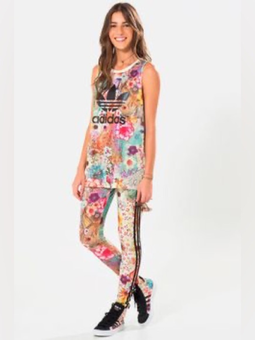 adidas x the farm. Jardim Floral Mesh Jersey Tank & Matching Leggings. Size XS.